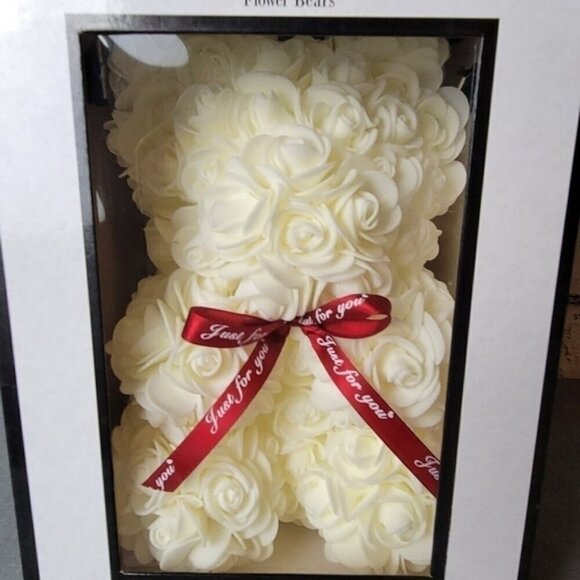 Always & Forever White Rose Flower Bear Gift Box 10” Romantic Decor - Picture 2 of 7